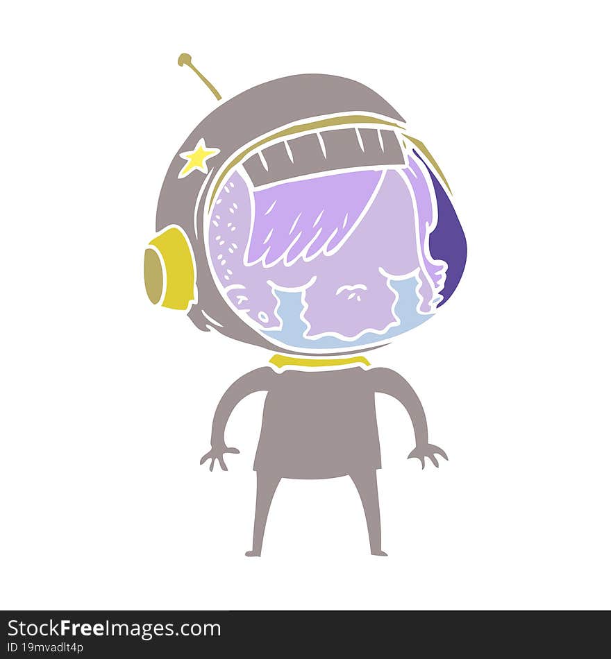 flat color style cartoon crying astronaut girl