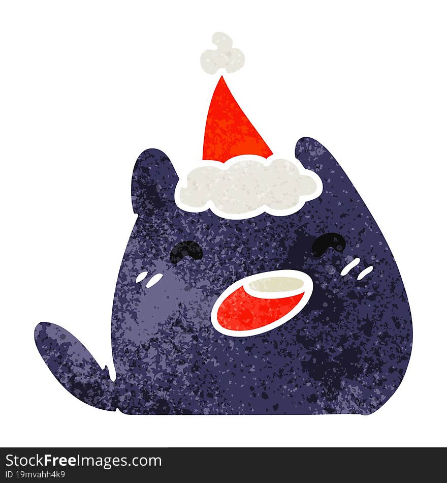 hand drawn christmas retro cartoon of kawaii cat