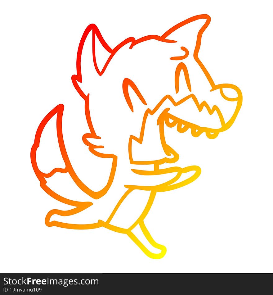 warm gradient line drawing laughing fox running away