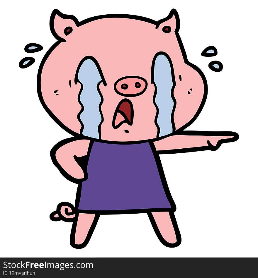 crying pig cartoon wearing human clothes. crying pig cartoon wearing human clothes