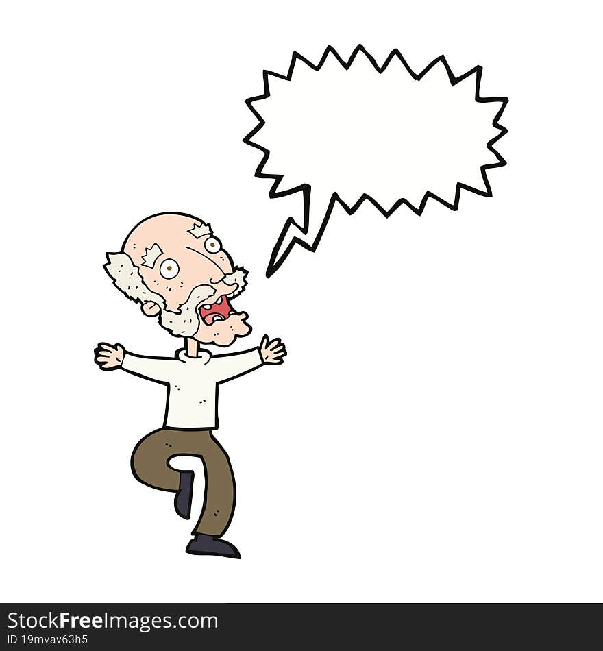 cartoon old man having a fright with speech bubble