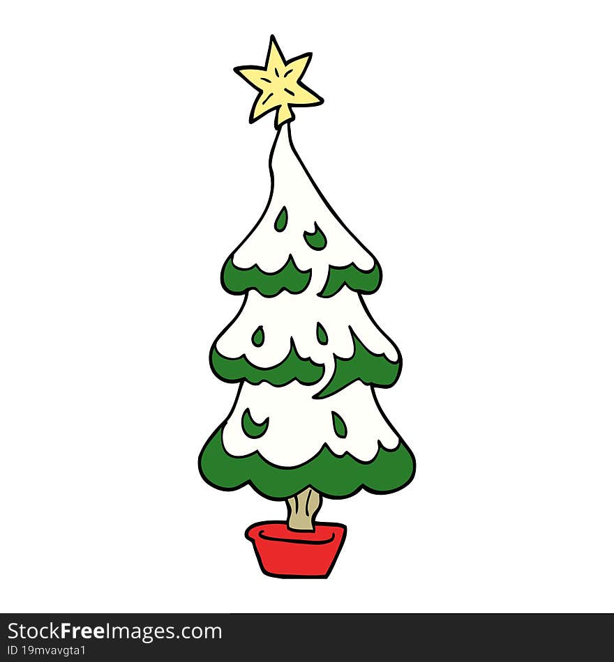 Cartoon Doodle Snowy Christmas Tree