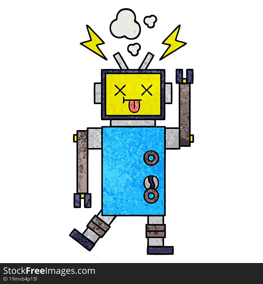 retro grunge texture cartoon robot malfunction