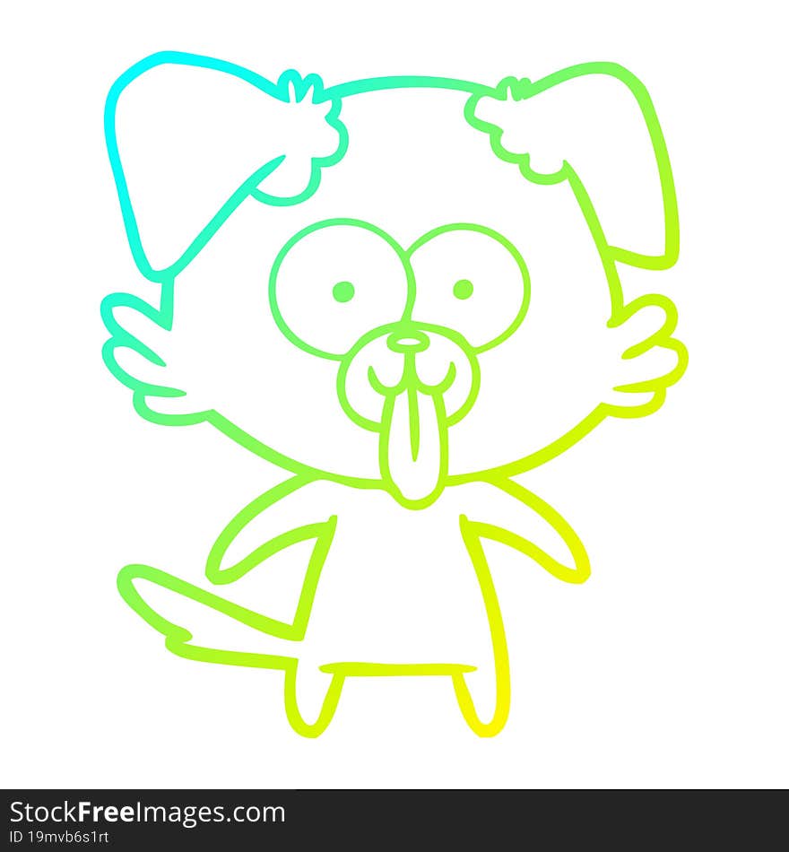 cold gradient line drawing of a cartoon dog with tongue sticking out