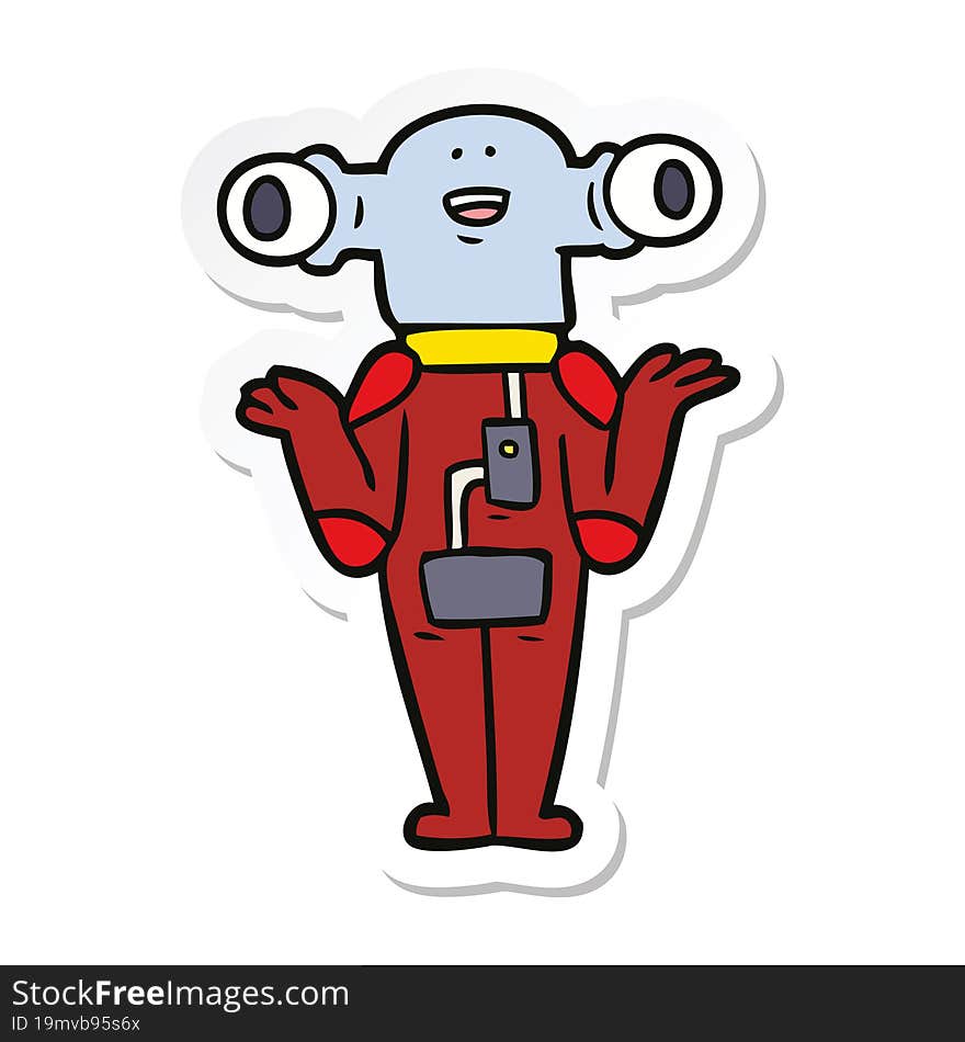 sticker of a friendly cartoon alien shrugging