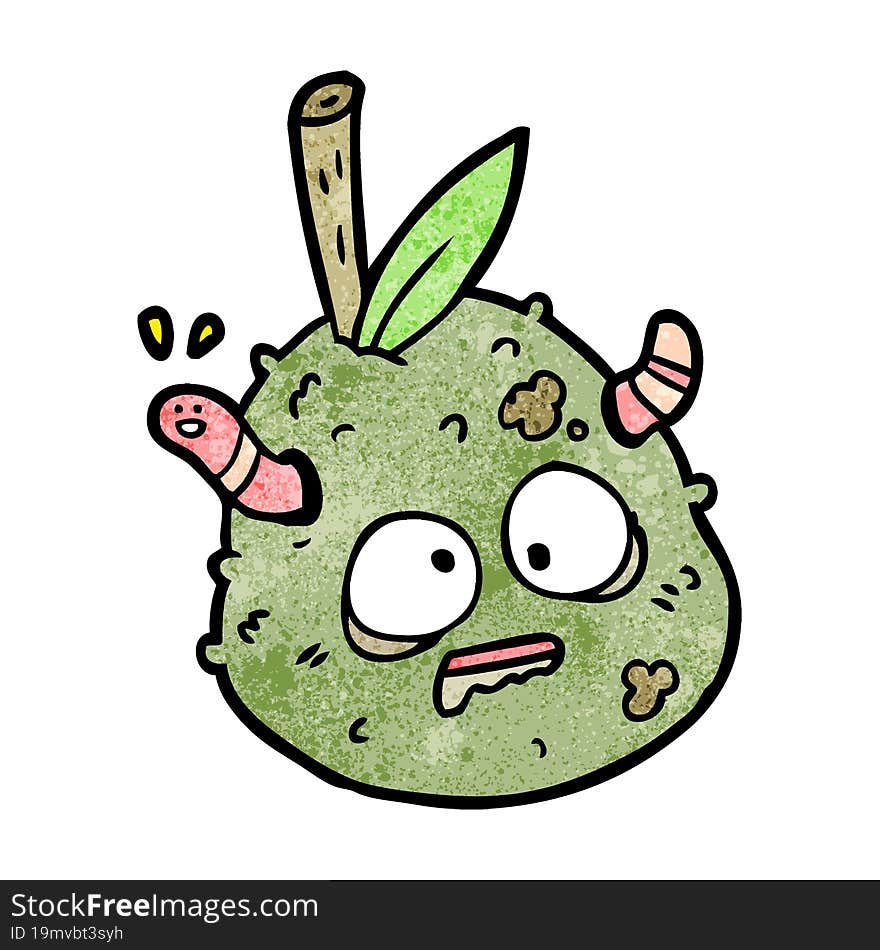 cartoon rotting old pear with worm. cartoon rotting old pear with worm