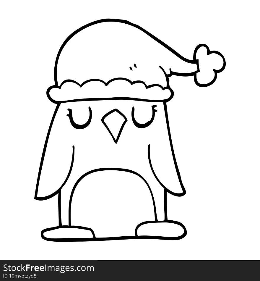 line drawing cartoon christmas penguin