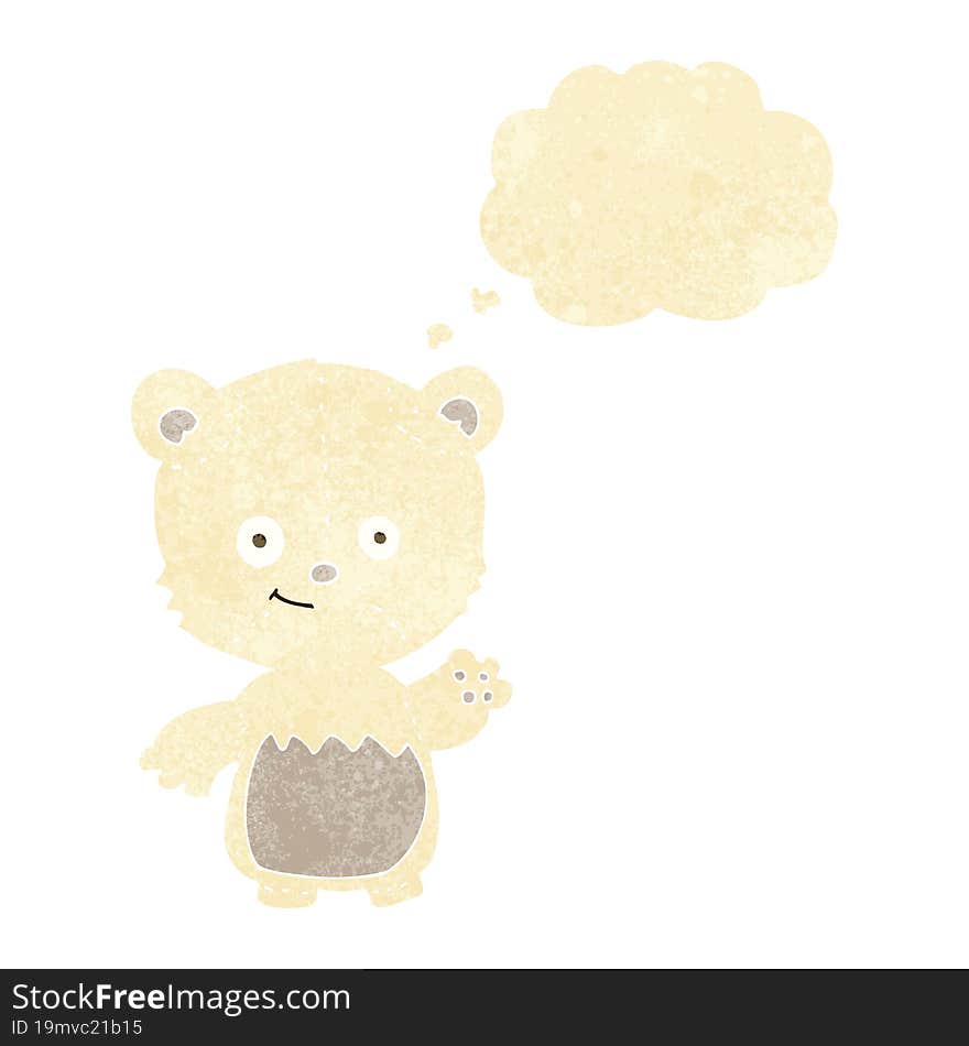 cartoon little polar bear waving with thought bubble