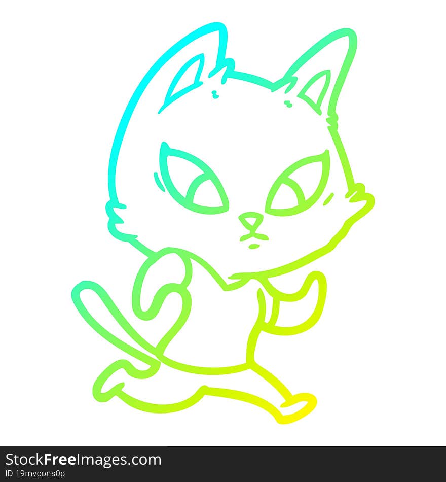 Cold Gradient Line Drawing Confused Cartoon Cat