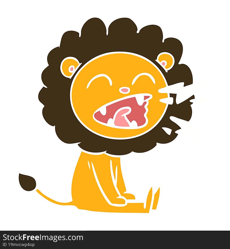 Flat Color Style Cartoon Roaring Lion