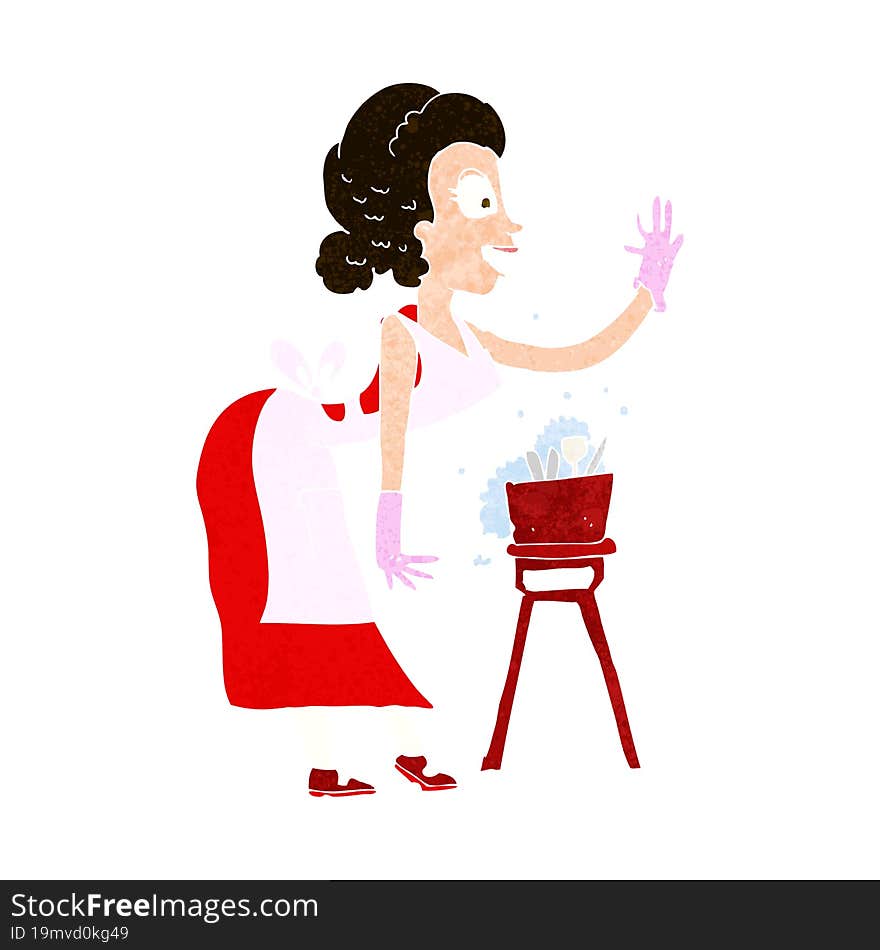 cartoon housewife washing up