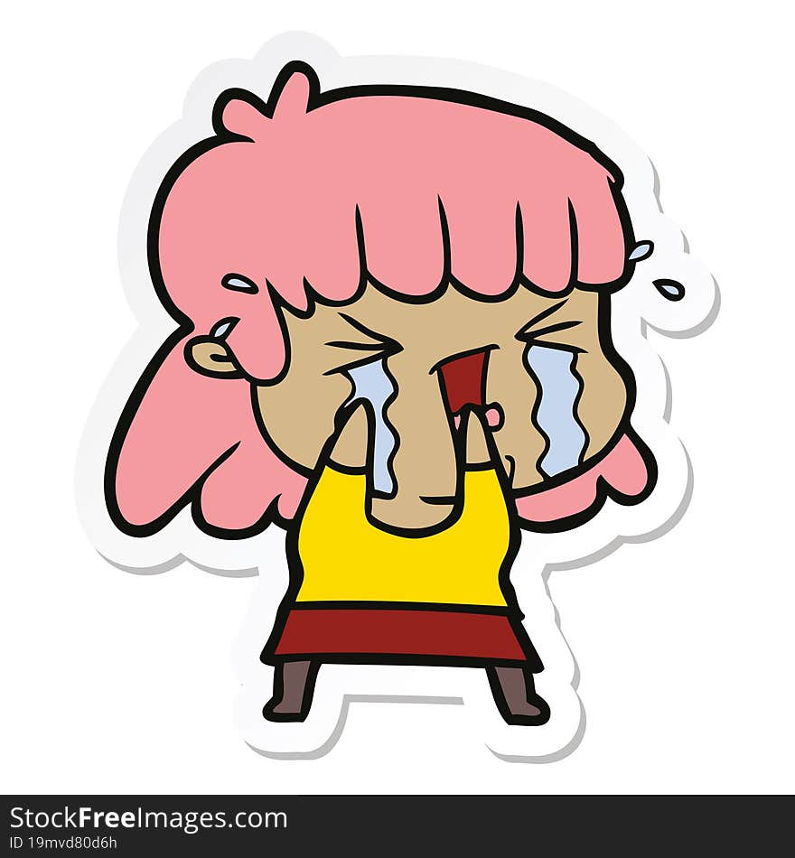 Sticker Of A Cartoon Woman In Tears