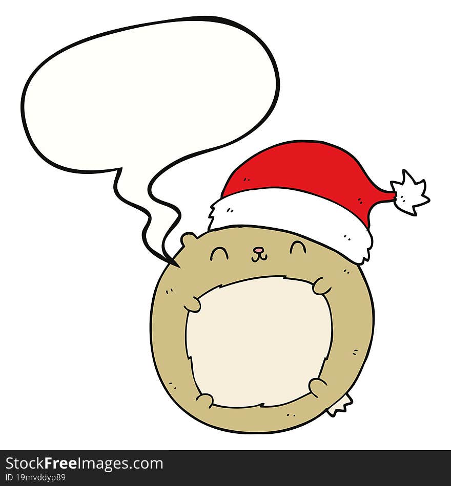 Cute Cartoon Christmas Bear And Speech Bubble