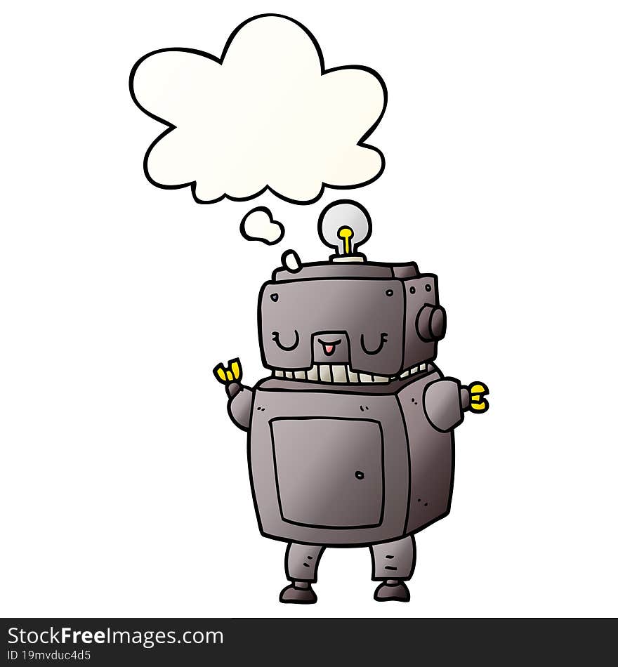 Cartoon Robot And Thought Bubble In Smooth Gradient Style