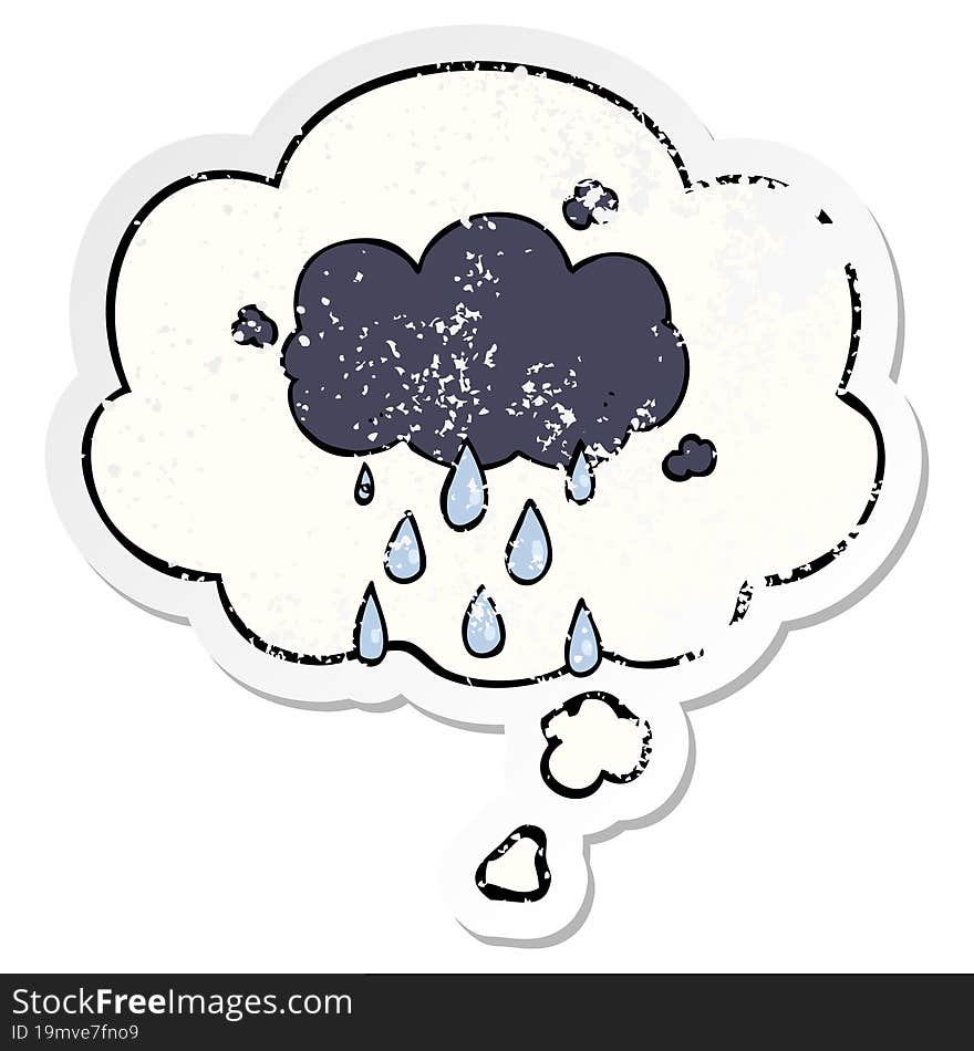 Cartoon Cloud Raining And Thought Bubble As A Distressed Worn Sticker