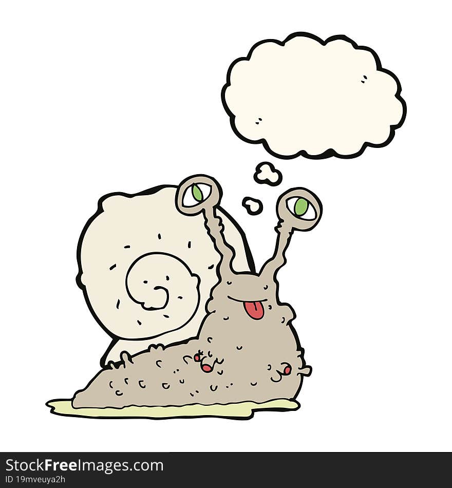 cartoon gross slug with thought bubble