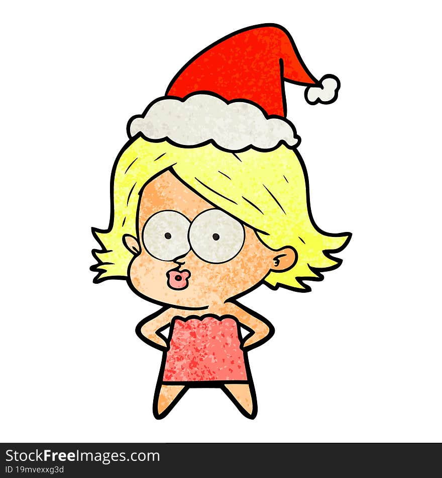 textured cartoon of a girl pouting wearing santa hat