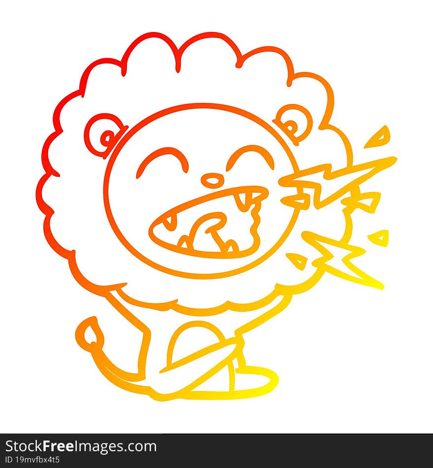 warm gradient line drawing cartoon roaring lion