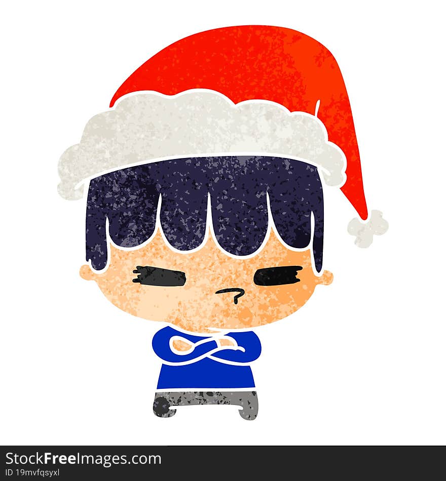 hand drawn christmas retro cartoon of kawaii boy