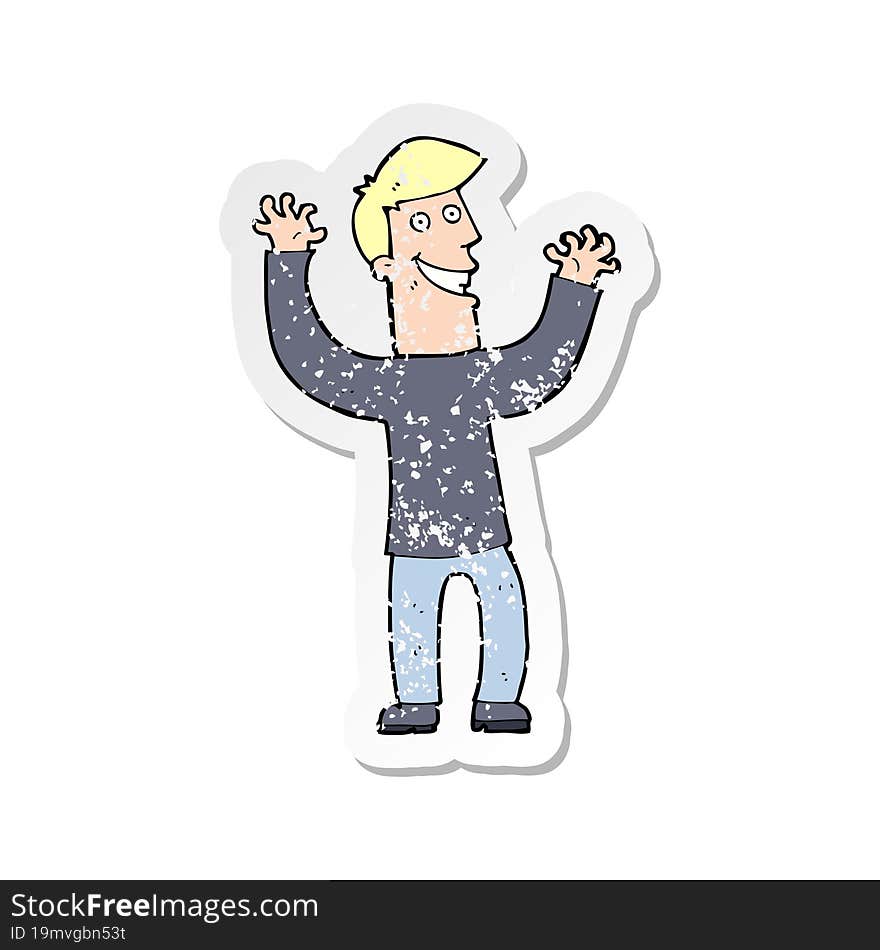 retro distressed sticker of a cartoon excited man