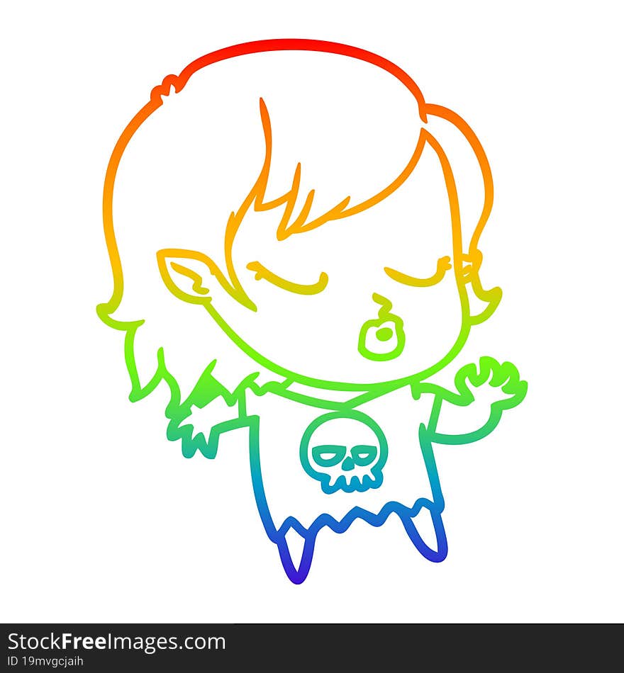 rainbow gradient line drawing cute cartoon vampire girl