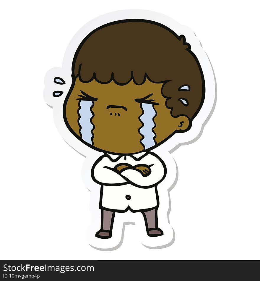 sticker of a cartoon man crying