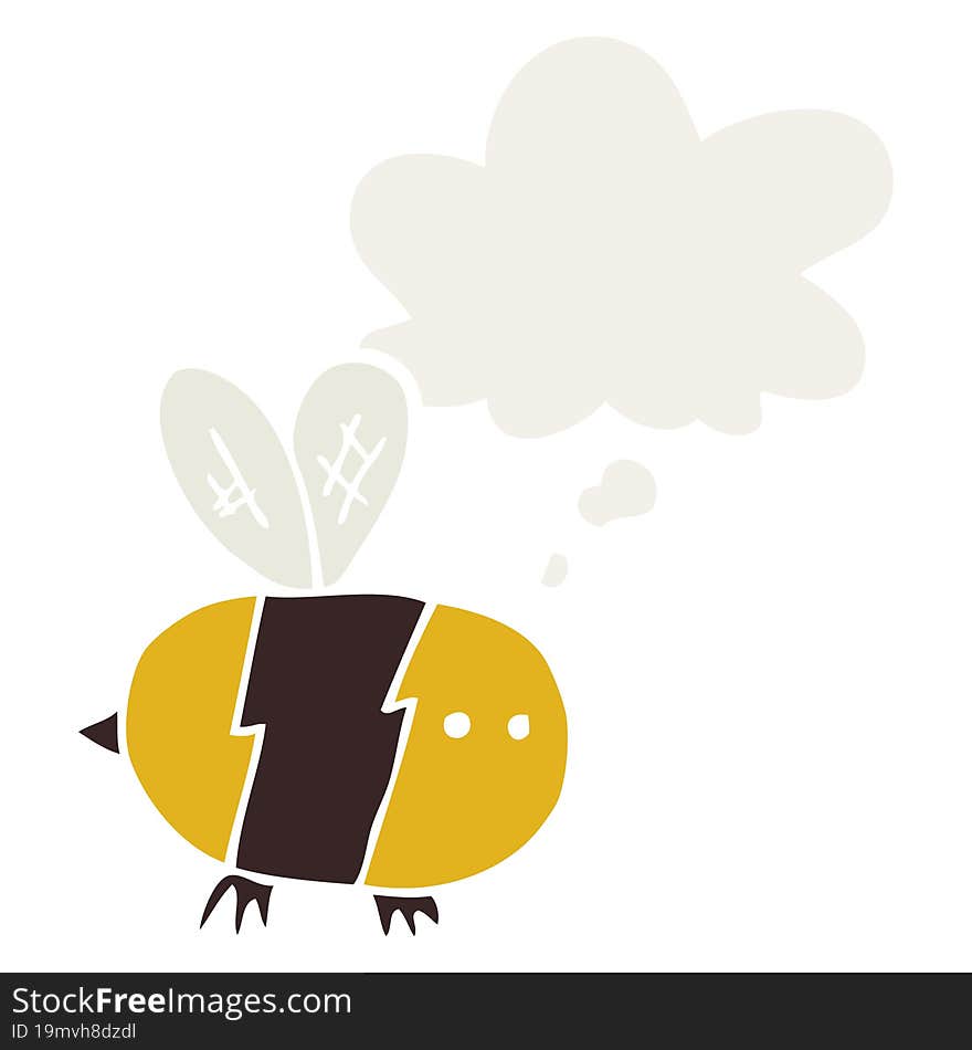 cartoon bee with thought bubble in retro style