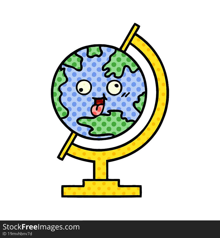 comic book style cartoon of a globe of the world