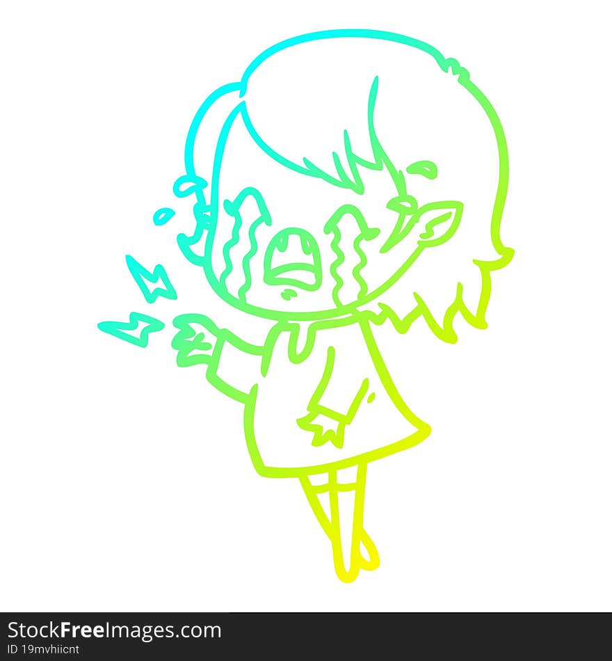 Cold Gradient Line Drawing Cartoon Crying Vampire Girl