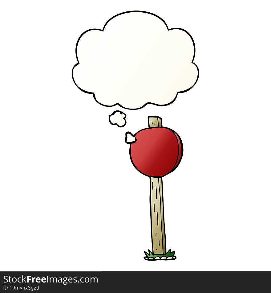 cartoon sign post with thought bubble in smooth gradient style