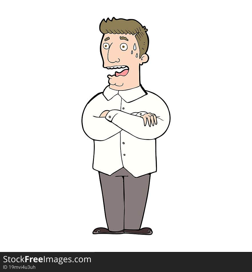 cartoon nervous man sweating