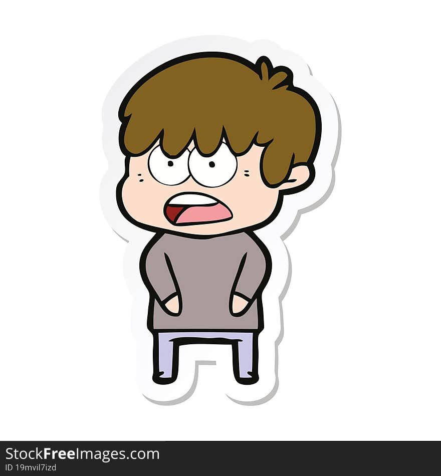 sticker of a worried cartoon boy