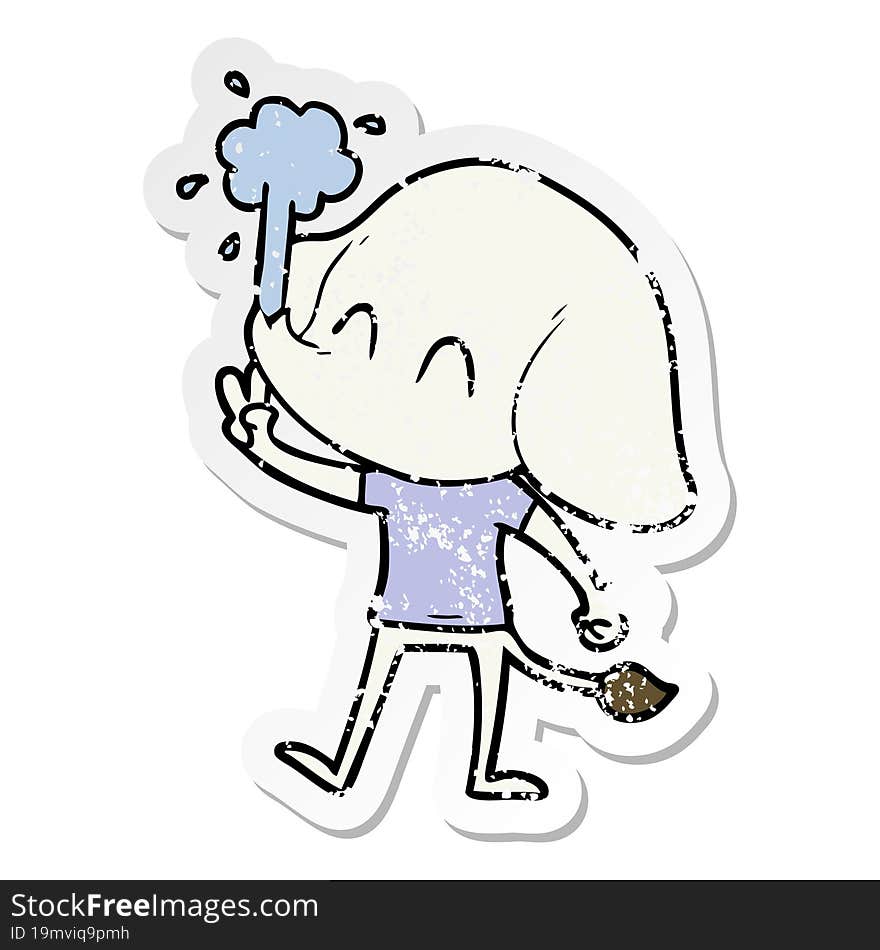 Distressed Sticker Of A Cute Cartoon Elephant Spouting Water