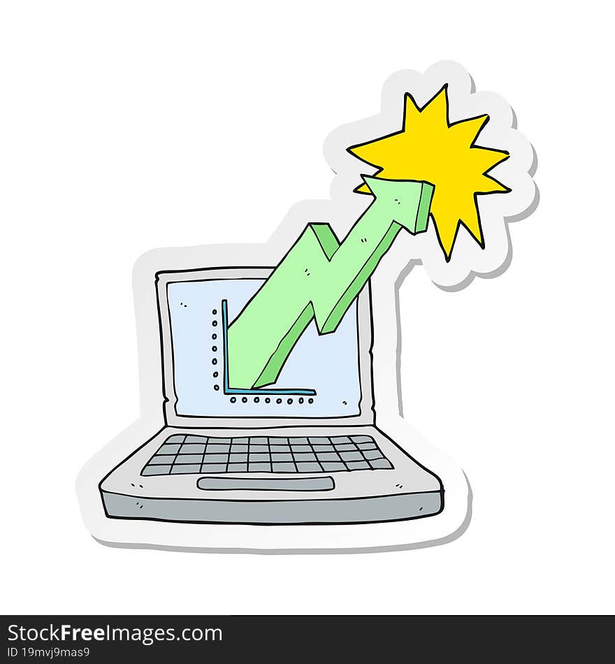 sticker of a cartoon laptop computer with business graph