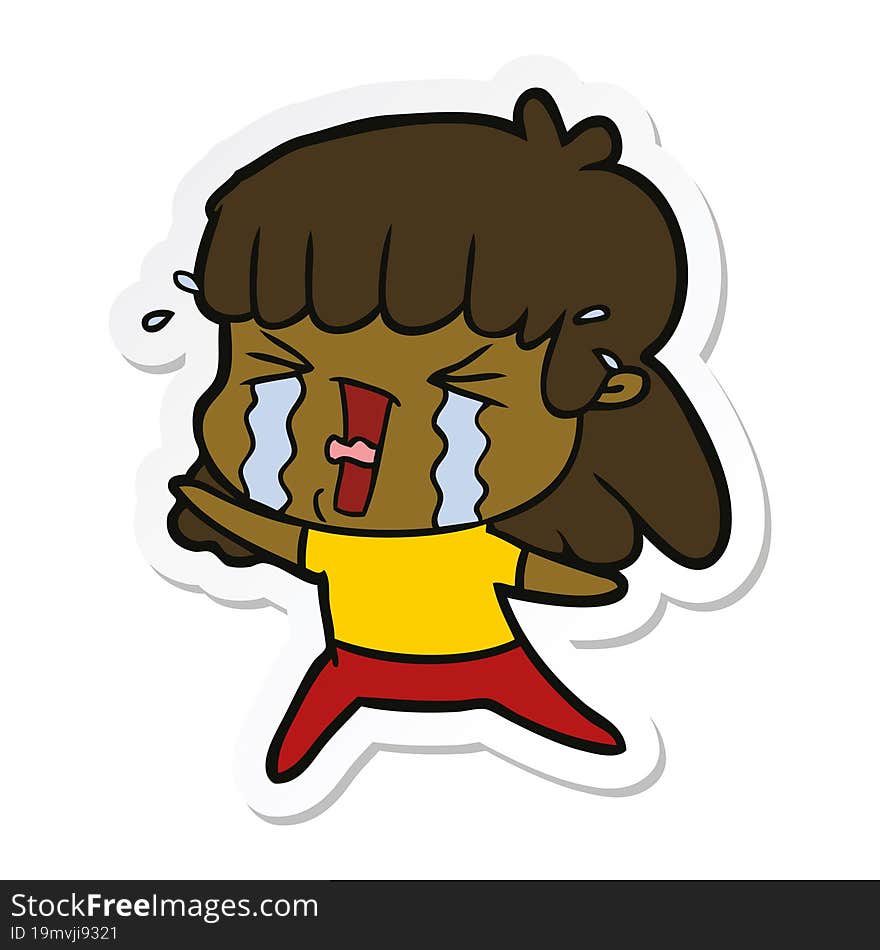 Sticker Of A Cartoon Woman In Tears