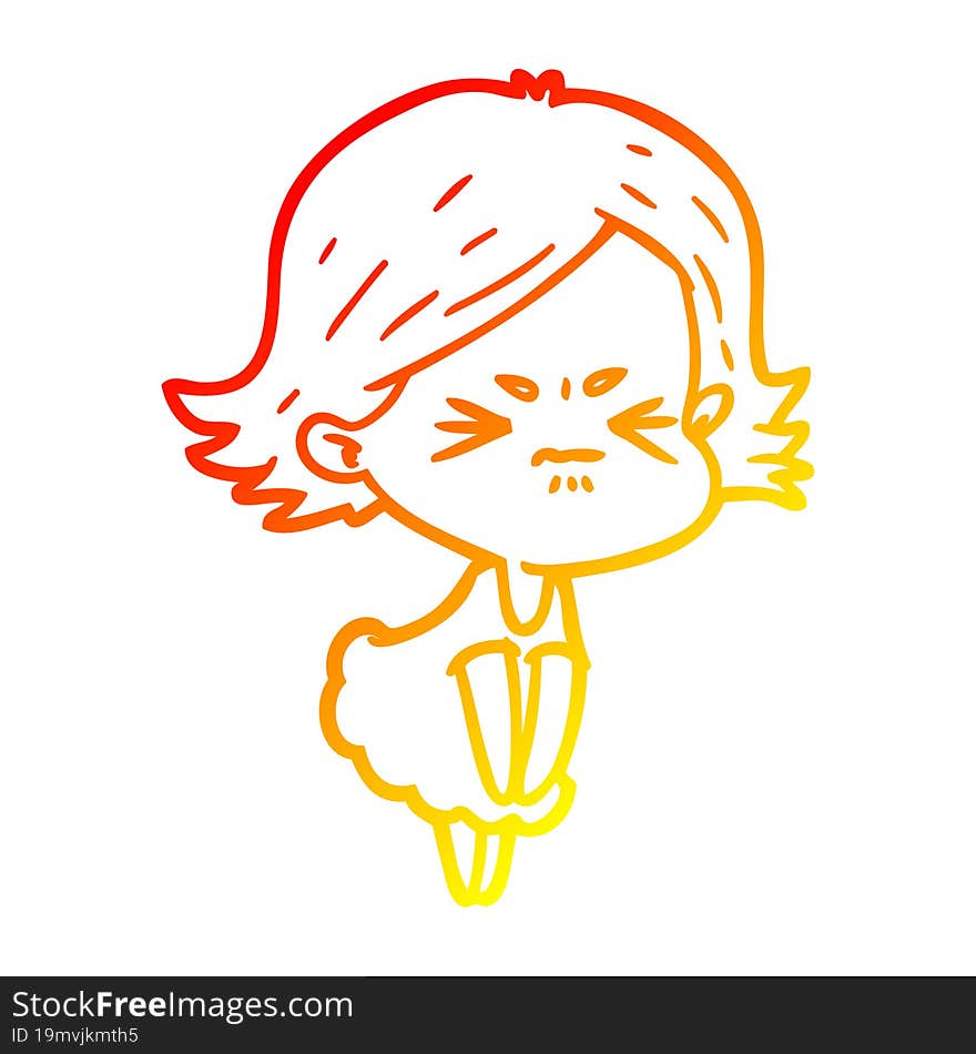 warm gradient line drawing of a cartoon angry woman