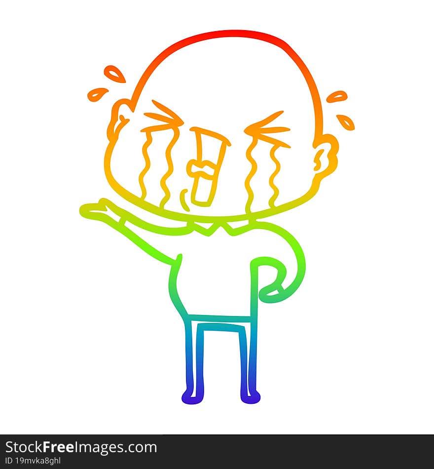 rainbow gradient line drawing cartoon crying bald man