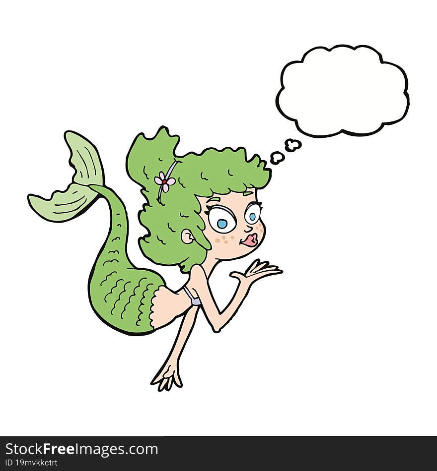 Cartoon Pretty Mermaid With Thought Bubble