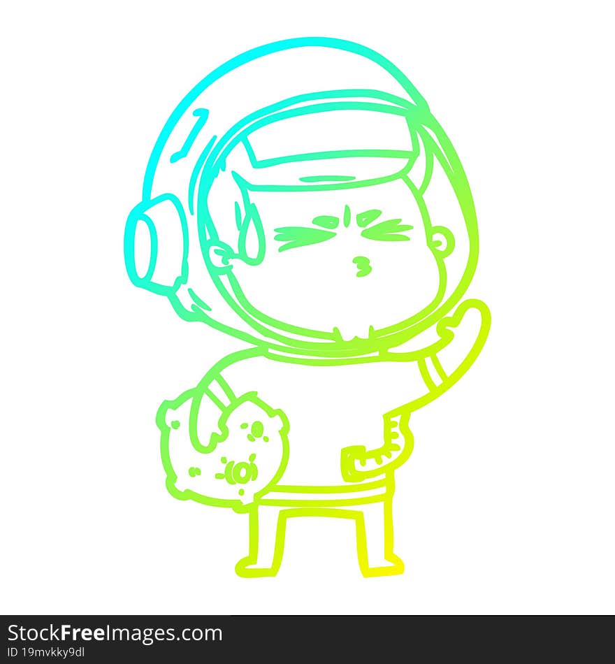 cold gradient line drawing cartoon stressed astronaut