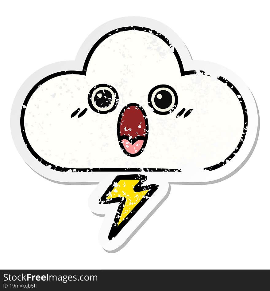 distressed sticker of a cute cartoon storm cloud