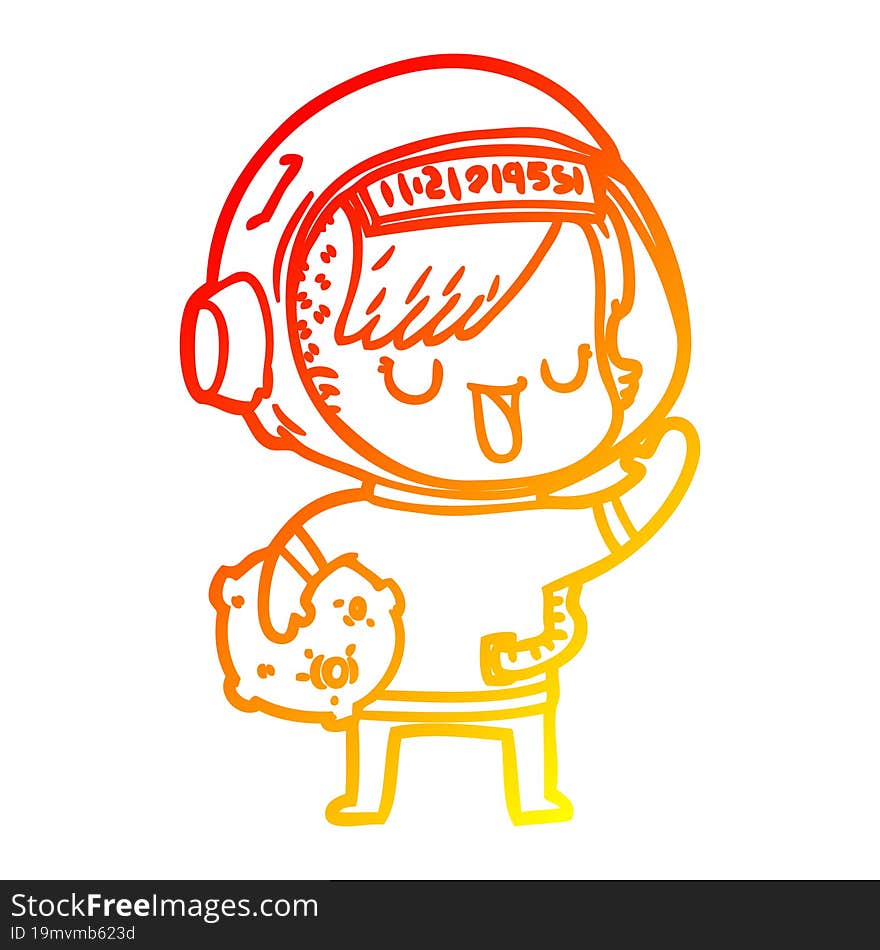 warm gradient line drawing of a cartoon astronaut woman