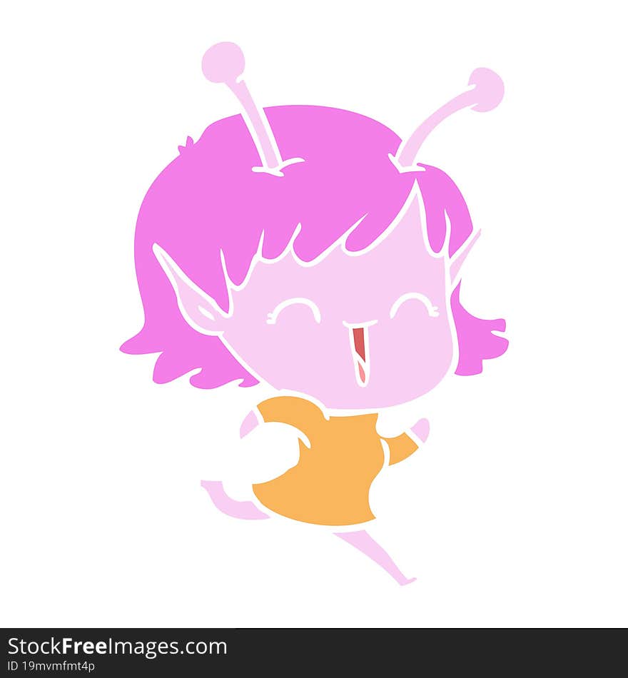 Flat Color Style Cartoon Alien Girl Laughing