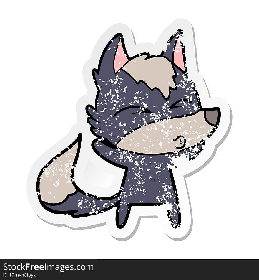 distressed sticker of a cartoon wolf whistling