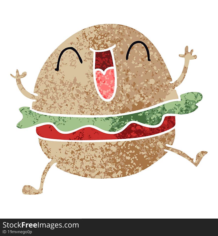 quirky retro illustration style cartoon happy veggie burger