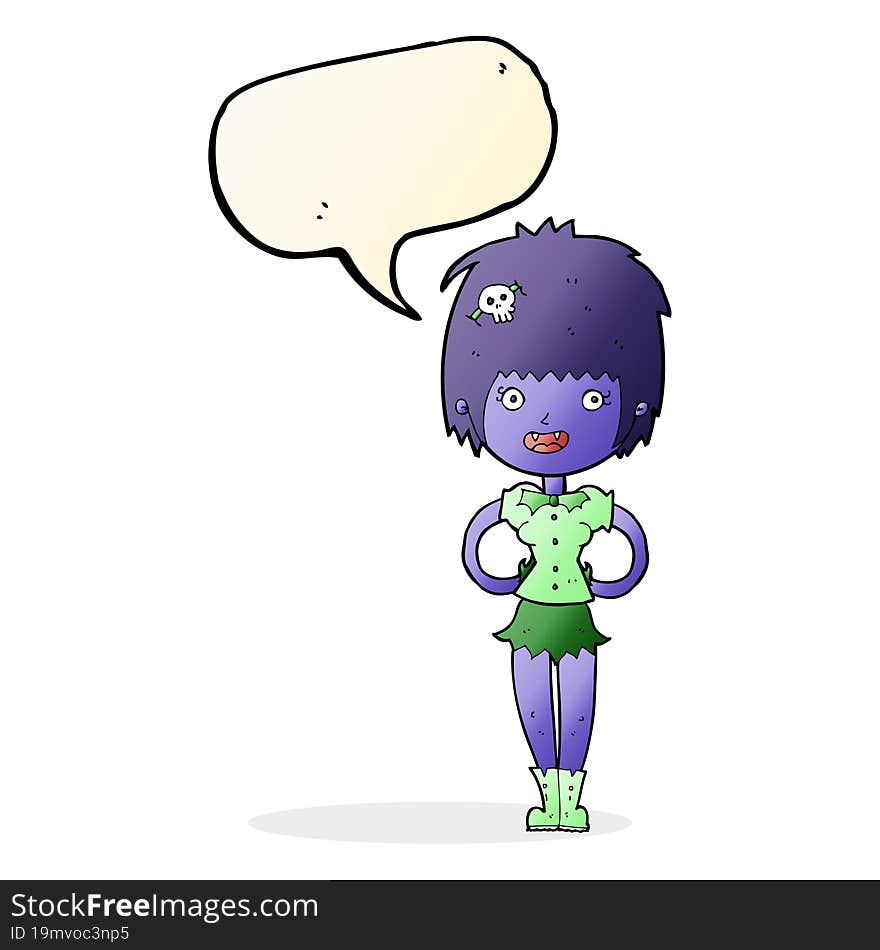 cartoon happy vampire girl with speech bubble