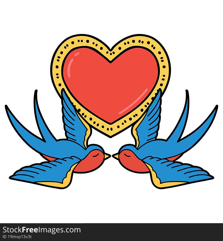 tattoo in traditional style of swallows and a heart. tattoo in traditional style of swallows and a heart