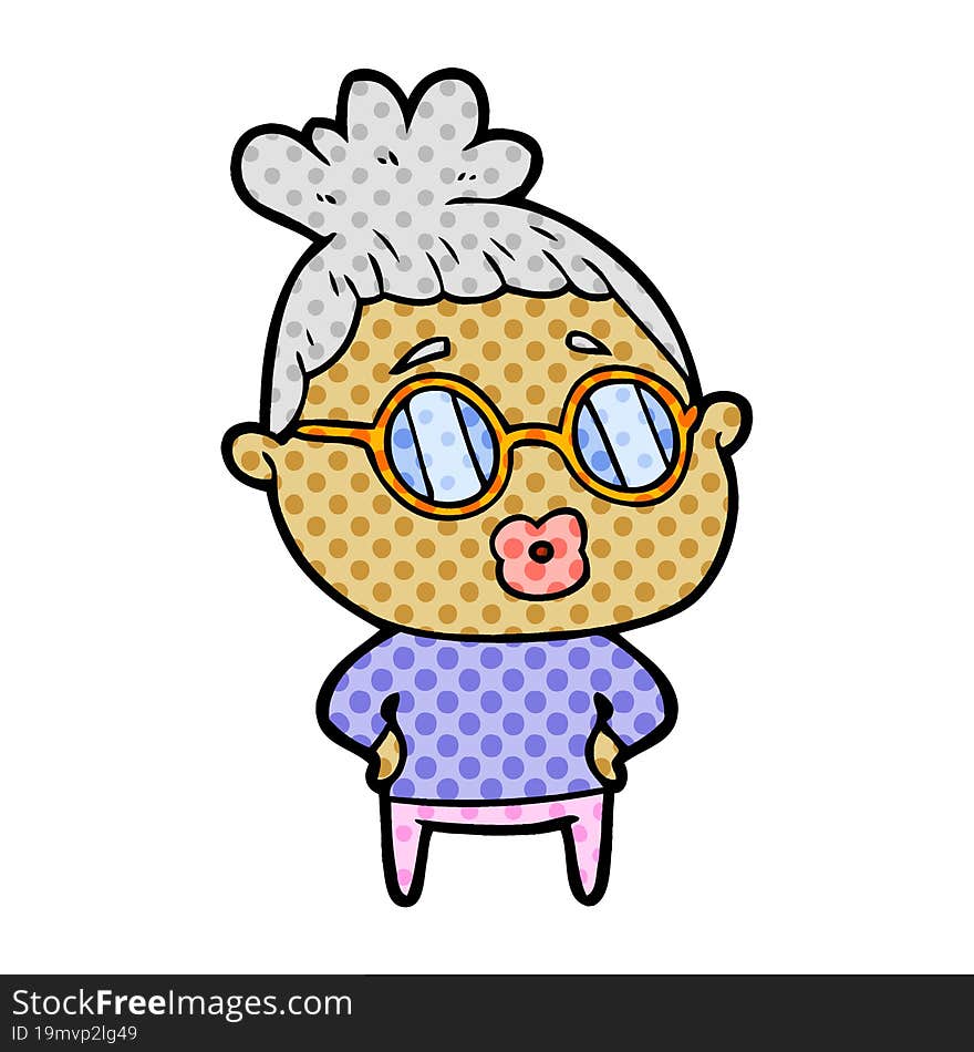 cartoon librarian woman wearing spectacles. cartoon librarian woman wearing spectacles