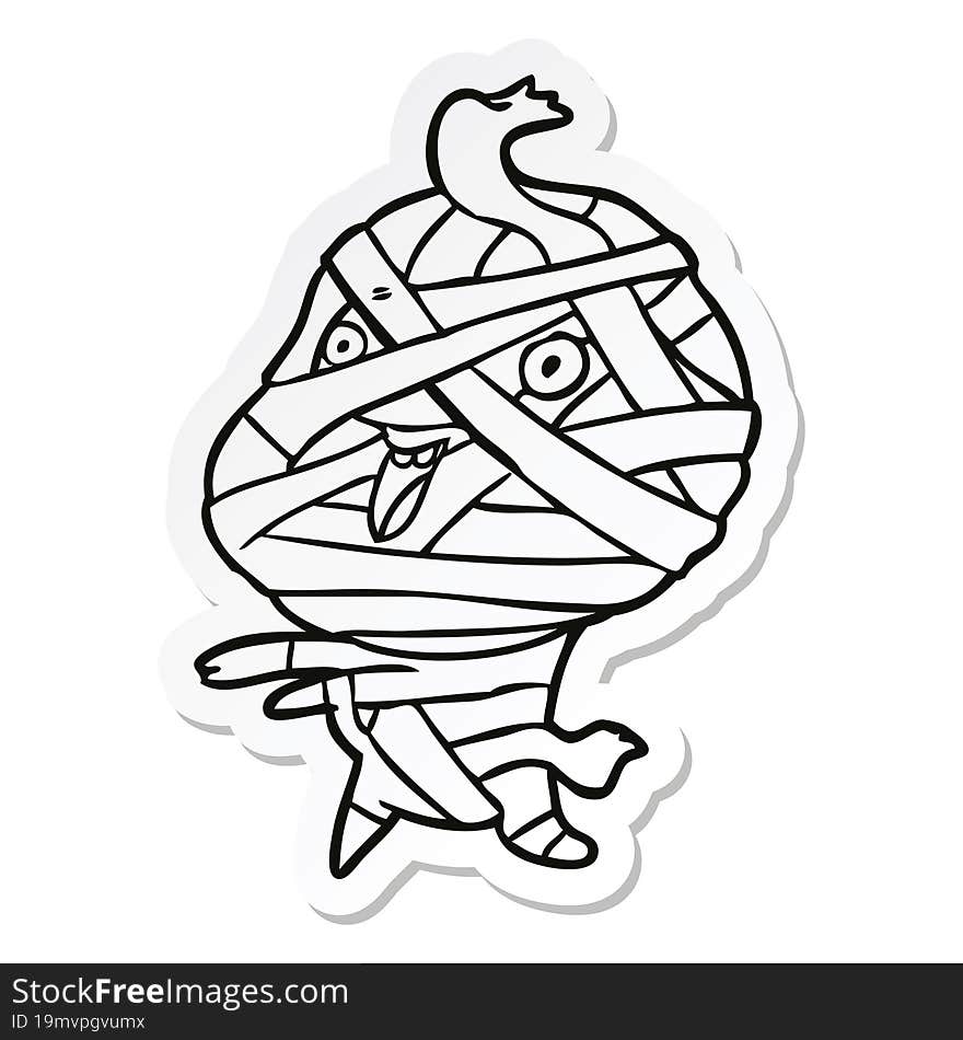 sticker of a cartoon halloween mummy