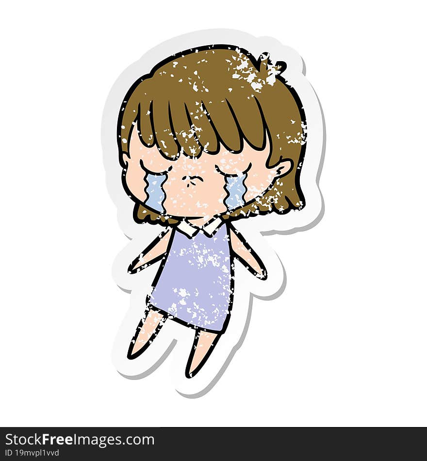 distressed sticker of a cartoon woman crying