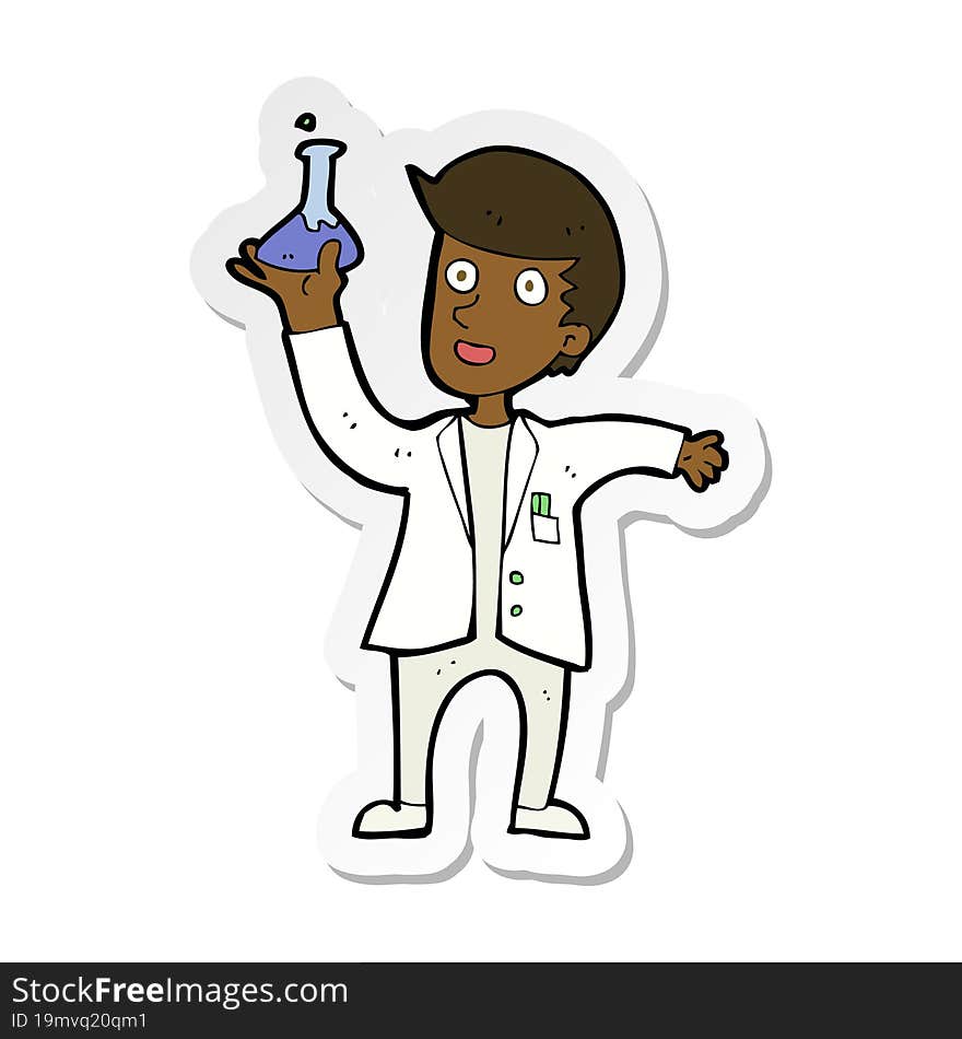 Sticker Of A Cartoon Happy Scientist